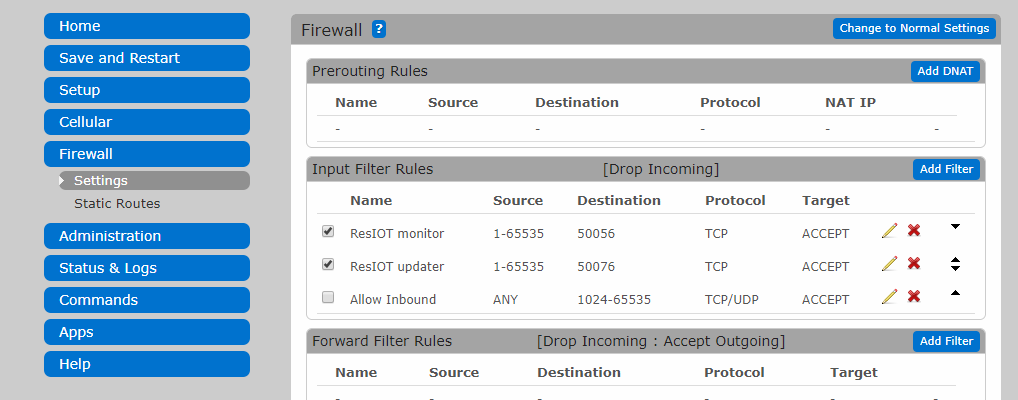 Firewall configuration